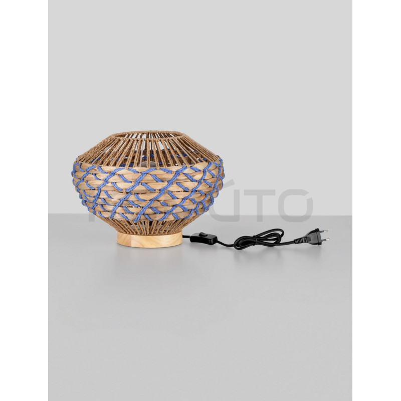 Wiejska Lampa stołowa ze sznurka i hiacyntu Leon niebieska Wiejska Lampa stołowa ze sznurka i hiacyntu Leon niebieska