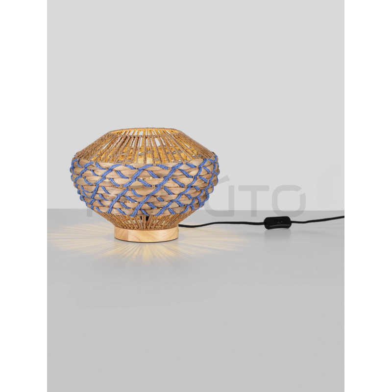 Wiejska Lampa stołowa ze sznurka i hiacyntu Leon niebieska Wiejska Lampa stołowa ze sznurka i hiacyntu Leon niebieska
