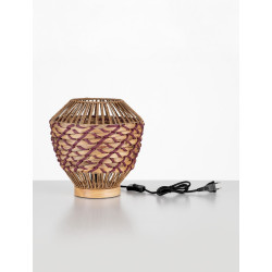 Pleciona lampa stołowa z hiacyntu i sznurka Leon czerwona Pleciona lampa stołowa z hiacyntu i sznurka Leon czerwona