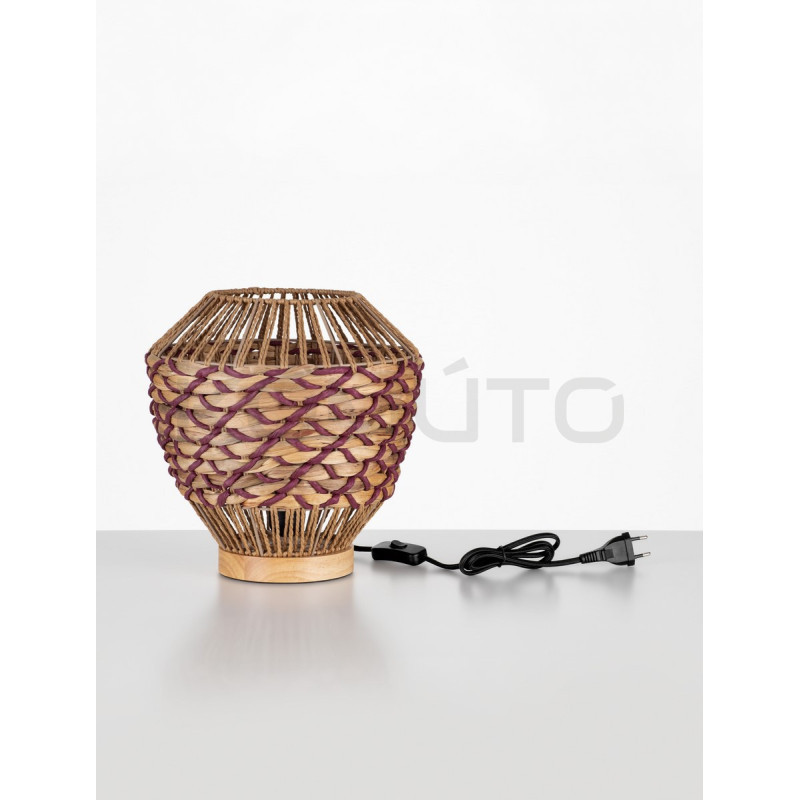 Pleciona lampa stołowa z hiacyntu i sznurka Leon czerwona Pleciona lampa stołowa z hiacyntu i sznurka Leon czerwona