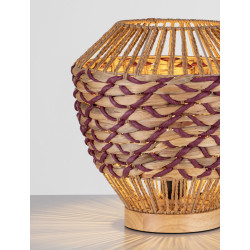 Pleciona lampa stołowa z hiacyntu i sznurka Leon czerwona Pleciona lampa stołowa z hiacyntu i sznurka Leon czerwona