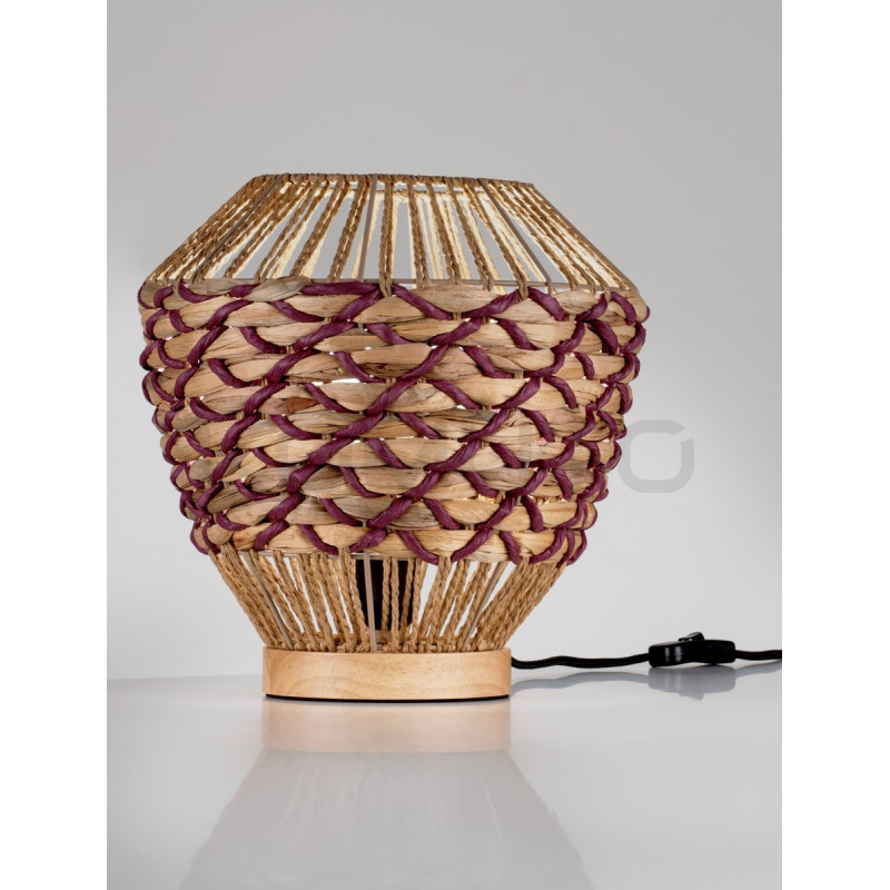 Pleciona lampa stołowa z hiacyntu i sznurka Leon czerwona Pleciona lampa stołowa z hiacyntu i sznurka Leon czerwona