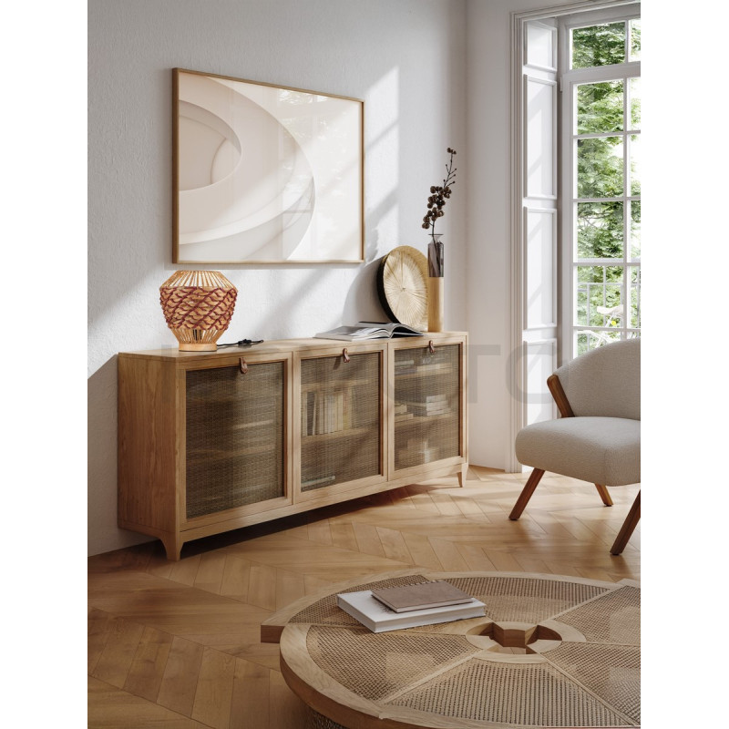 Pleciona lampa stołowa z hiacyntu i sznurka Leon czerwona Pleciona lampa stołowa z hiacyntu i sznurka Leon czerwona