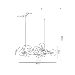 Lampa wisząca ALURE 85 złota obręcz z 15 kloszami do salonu Lampa wisząca ALURE 85 złota obręcz z 15 kloszami do salonu
