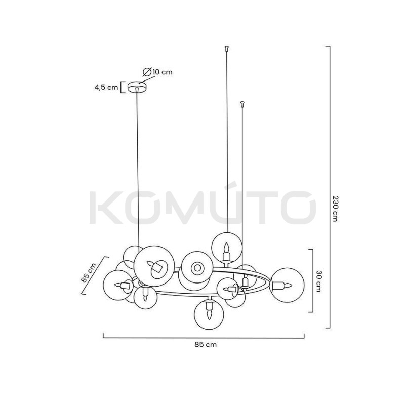 Lampa wisząca ALURE 85 złota obręcz z 15 kloszami do salonu Lampa wisząca ALURE 85 złota obręcz z 15 kloszami do salonu