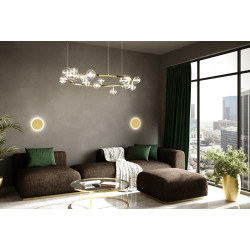 Lampa wisząca ALURE 85 złota obręcz z 15 kloszami do salonu Lampa wisząca ALURE 85 złota obręcz z 15 kloszami do salonu