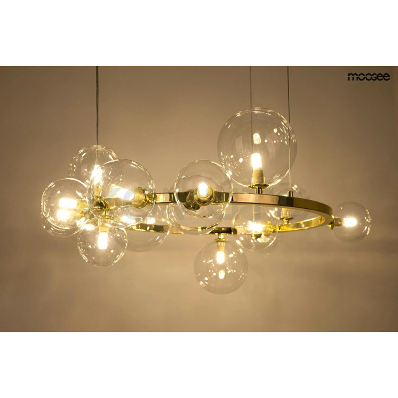 Lampa wisząca ALURE 85 złota obręcz z 15 kloszami do salonu Lampa wisząca ALURE 85 złota obręcz z 15 kloszami do salonu