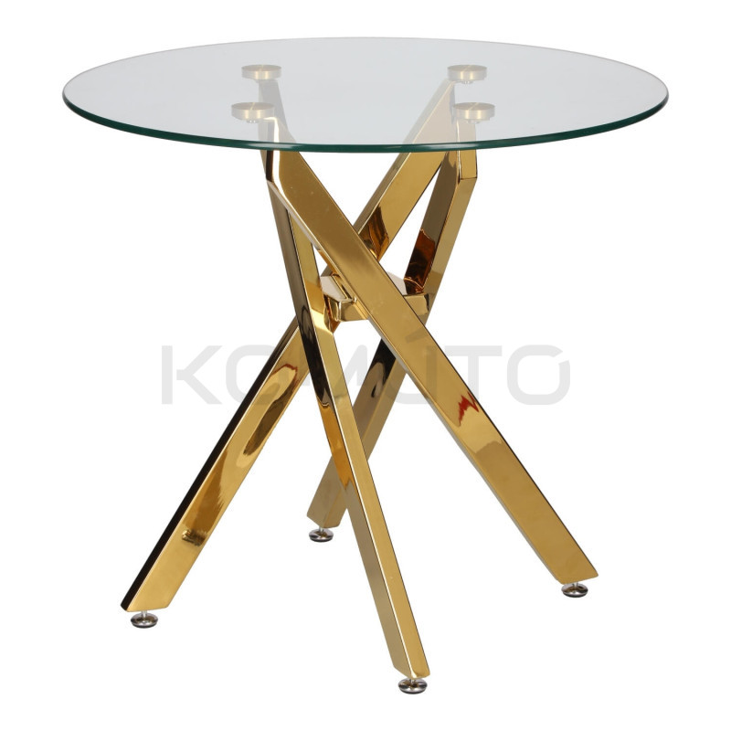 Okrągły stolik kawowy CROSS 60 transparentny złoty do sofy Okrągły stolik kawowy CROSS 60 transparentny złoty do sofy