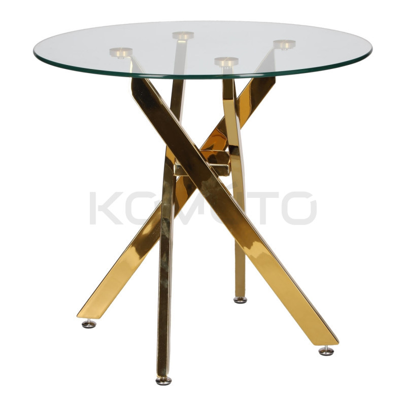 Okrągły stolik kawowy CROSS 60 transparentny złoty do sofy Okrągły stolik kawowy CROSS 60 transparentny złoty do sofy