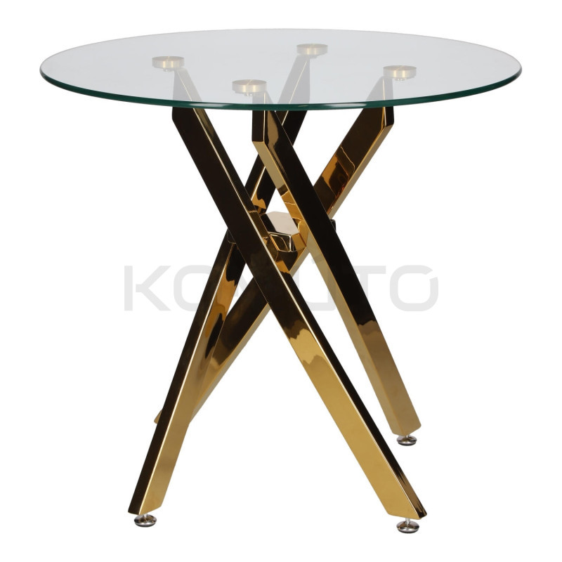 Okrągły stolik kawowy CROSS 60 transparentny złoty do sofy Okrągły stolik kawowy CROSS 60 transparentny złoty do sofy