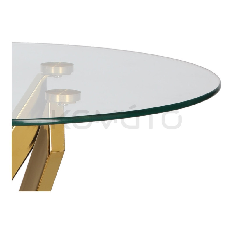 Okrągły stolik kawowy CROSS 60 transparentny złoty do sofy Okrągły stolik kawowy CROSS 60 transparentny złoty do sofy