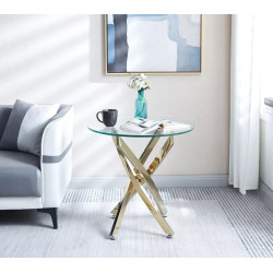 Okrągły stolik kawowy CROSS 60 transparentny złoty do sofy Okrągły stolik kawowy CROSS 60 transparentny złoty do sofy