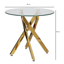 Okrągły stolik kawowy CROSS 60 transparentny złoty do sofy Okrągły stolik kawowy CROSS 60 transparentny złoty do sofy