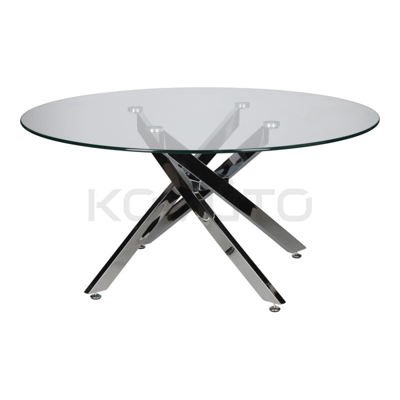 Okrągły Stolik kawowy CROSS 90 transparentny chrom do salonu Okrągły Stolik kawowy CROSS 90 transparentny chrom do salonu