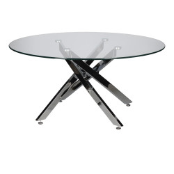 Okrągły Stolik kawowy CROSS 90 transparentny chrom do salonu Okrągły Stolik kawowy CROSS 90 transparentny chrom do salonu