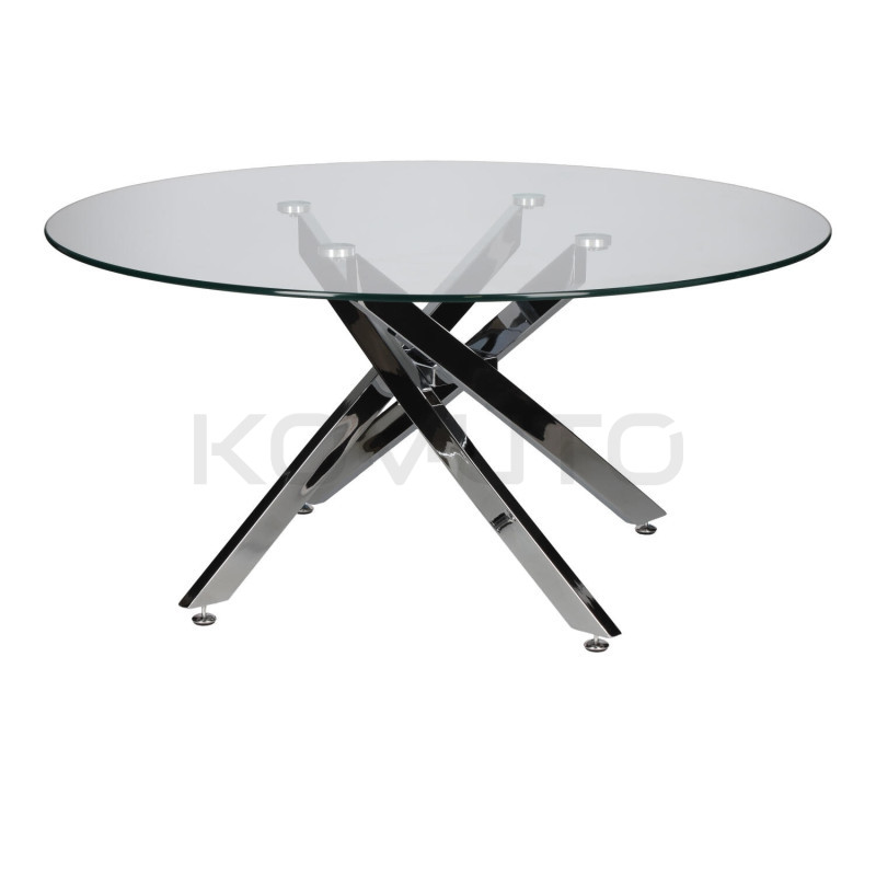Okrągły Stolik kawowy CROSS 90 transparentny chrom do salonu Okrągły Stolik kawowy CROSS 90 transparentny chrom do salonu