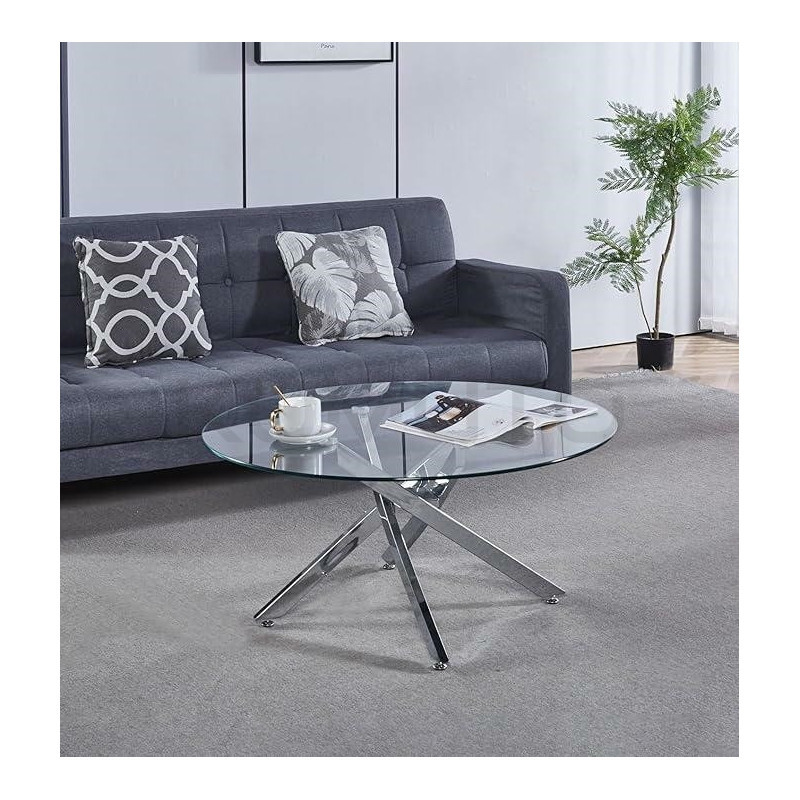 Okrągły Stolik kawowy CROSS 90 transparentny chrom do salonu Okrągły Stolik kawowy CROSS 90 transparentny chrom do salonu