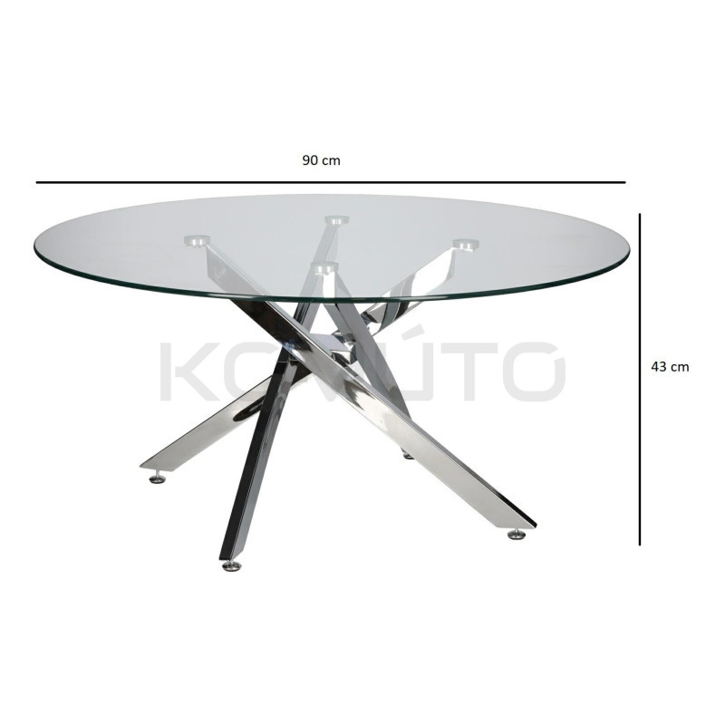 Okrągły Stolik kawowy CROSS 90 transparentny chrom do salonu Okrągły Stolik kawowy CROSS 90 transparentny chrom do salonu