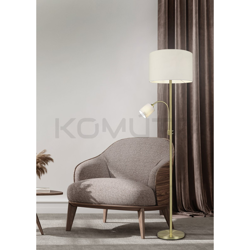 Lampa podłogowa podwójna do czytania Barc złota z kloszami