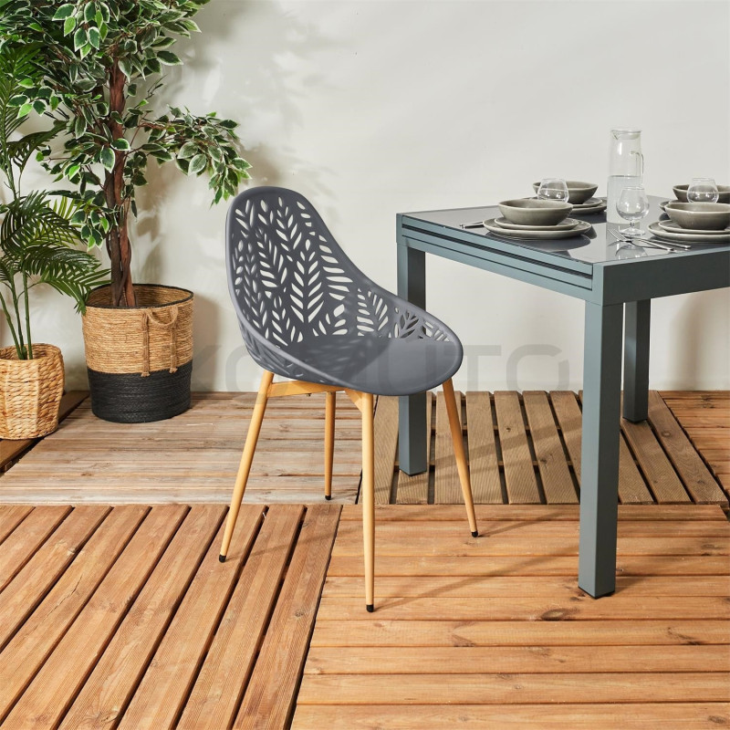 Nowoczesne KRZESŁO NORA SZARE ażurowe do kuchni jadalni baru