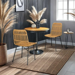 Plecione Krzesło naturalne Nature czarne nogi na balkon taras 