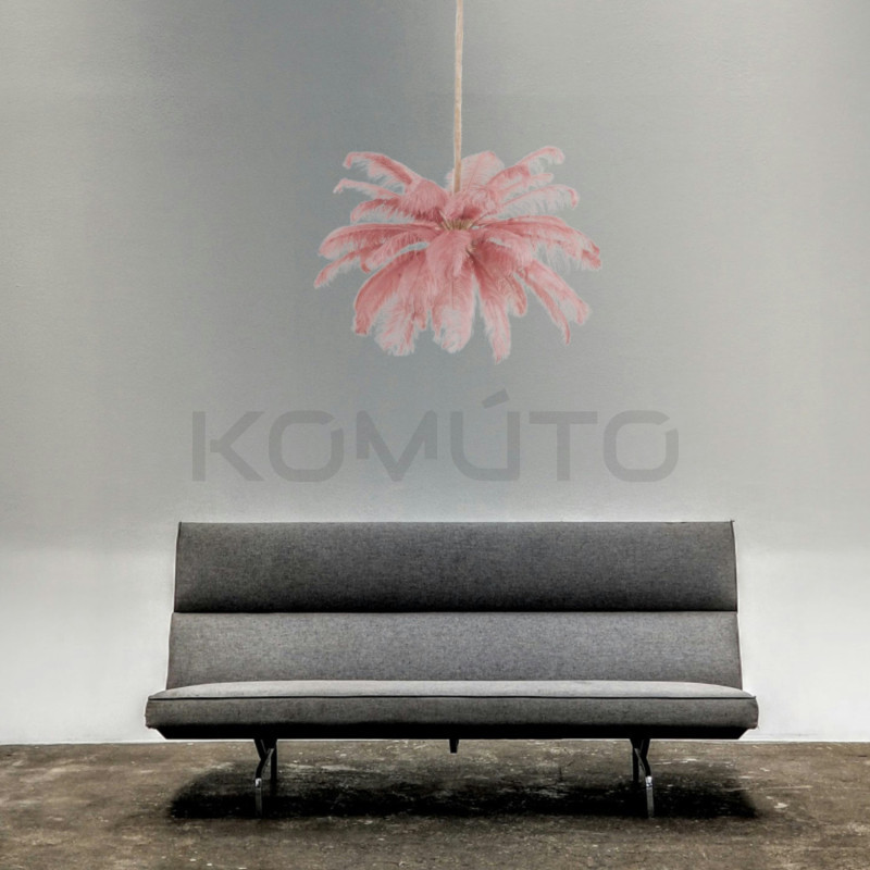 Lampa z Piór EMU – Beżowa, Różowa, Biała | Lampa Wisząca