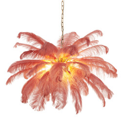 Lampa z Piór EMU – Beżowa, Różowa, Biała | Lampa Wisząca