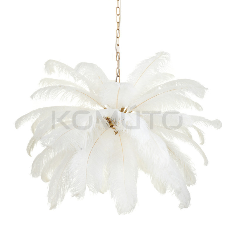 Lampa z Piór EMU – Beżowa, Różowa, Biała | Lampa Wisząca
