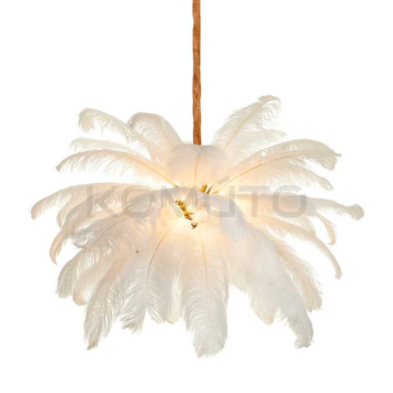 Lampa z Piór EMU – Beżowa, Różowa, Biała | Lampa Wisząca Lampa z Piór EMU – Beżowa, Różowa, Biała | Lampa Wisząca