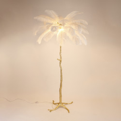 Lampa podłogowa EMU z białymi piórami – Elegancka dekoracja Lampa podłogowa EMU z białymi piórami – Elegancka dekoracja