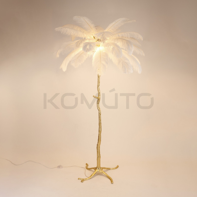 Lampa podłogowa EMU z białymi piórami – Elegancka dekoracja Lampa podłogowa EMU z białymi piórami – Elegancka dekoracja