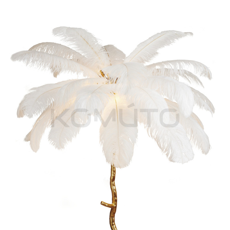 Lampa podłogowa EMU z białymi piórami – Elegancka dekoracja Lampa podłogowa EMU z białymi piórami – Elegancka dekoracja