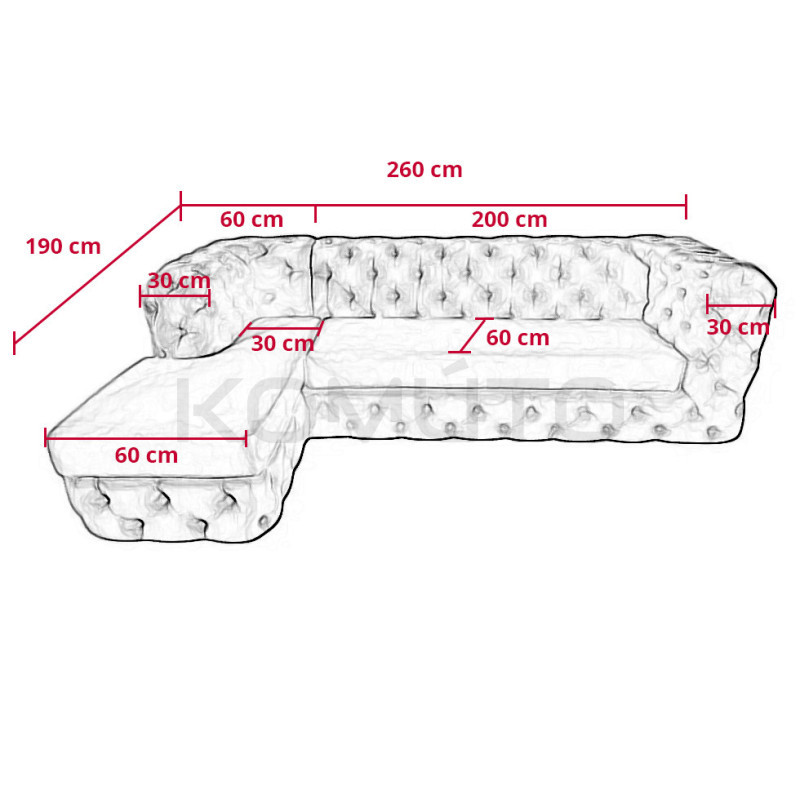 Narożnik Chesterfield Lunar 190x260 cm | Komuto.pl