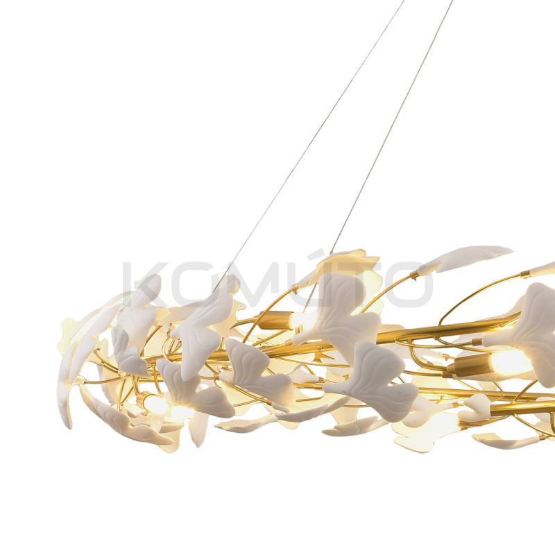 Lampa wisząca BOTANIKA 150 – Złoty wieniec z liści ginkgo