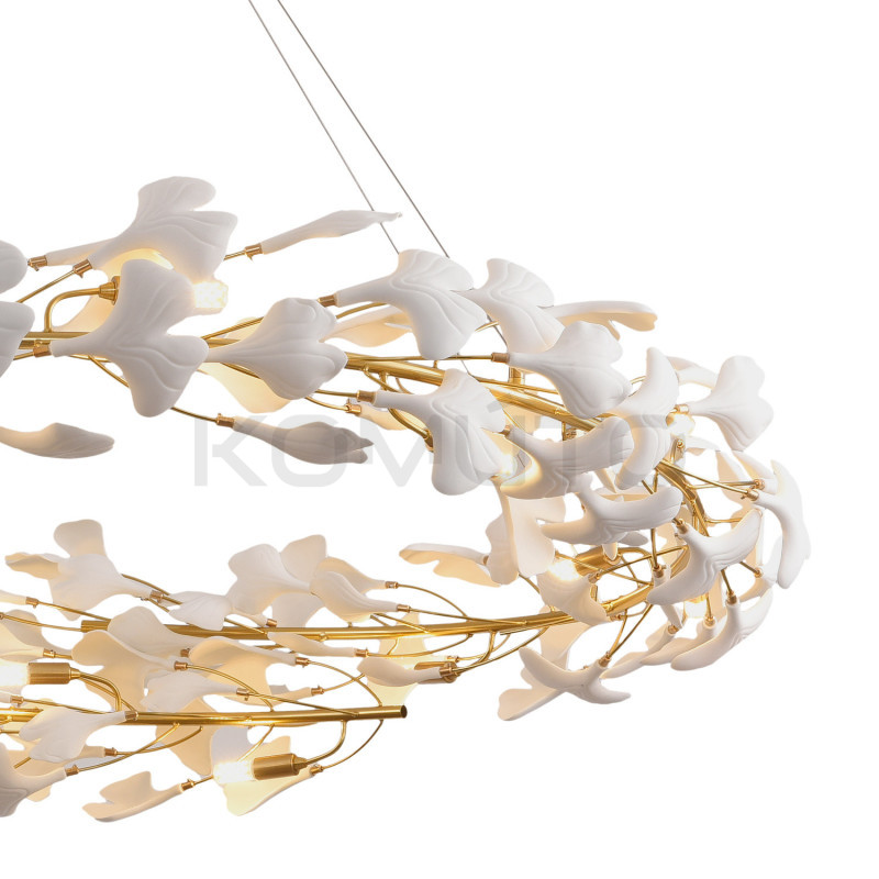 Lampa wisząca BOTANIKA 150 – Złoty wieniec z liści ginkgo