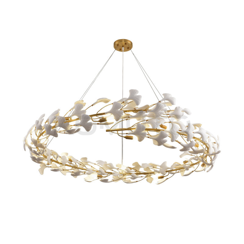 Lampa wisząca BOTANIKA 150 – Złoty wieniec z liści ginkgo