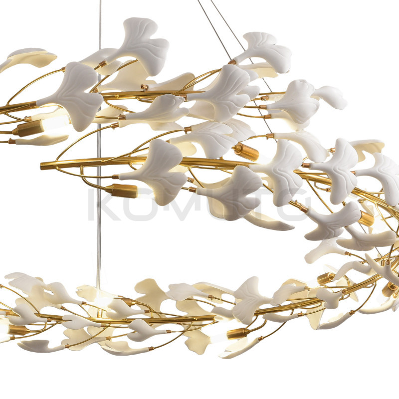 Lampa wisząca BOTANIKA 150 – Złoty wieniec z liści ginkgo