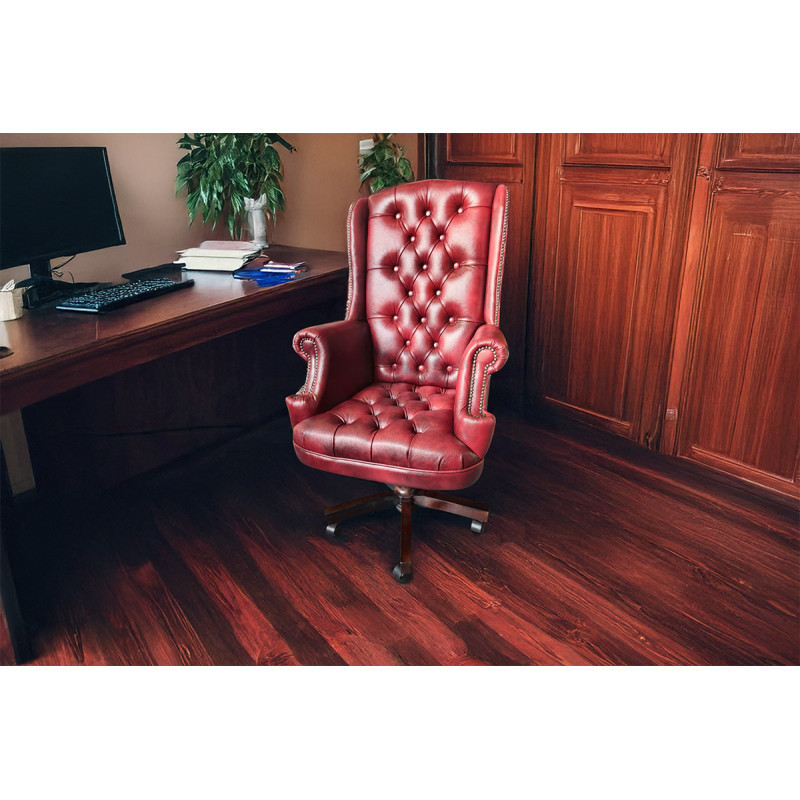 Fotel biurowy Chesterfield z pikowanym siedziskiem Edward w skórze