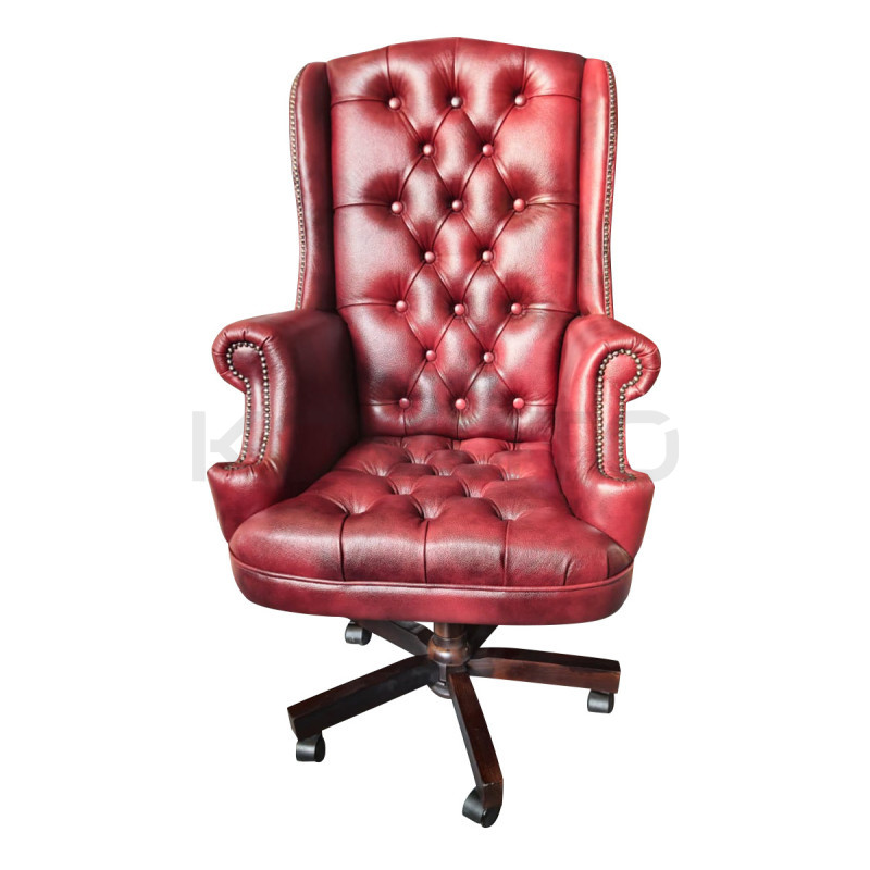 Fotel biurowy Chesterfield z pikowanym siedziskiem Edward w skórze