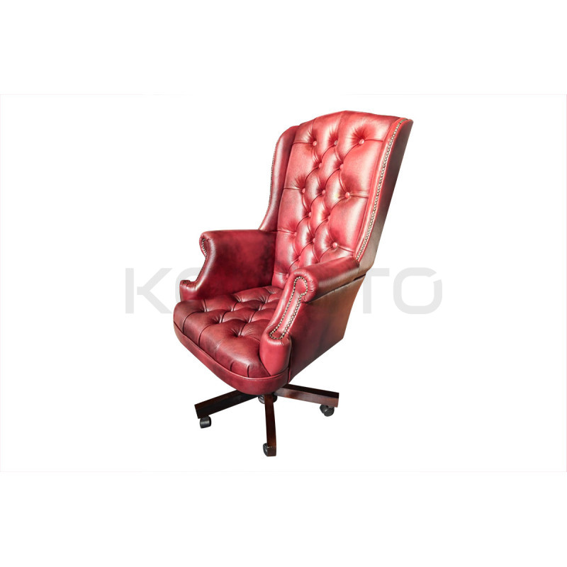 Fotel biurowy Chesterfield z pikowanym siedziskiem Edward w skórze