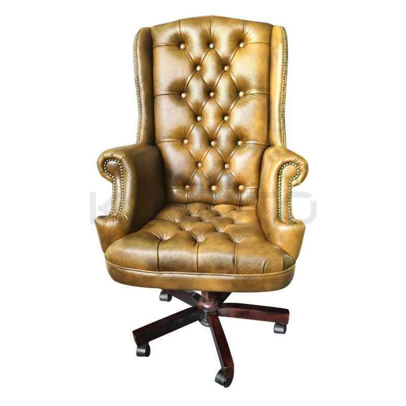 Fotel biurowy Chesterfield z pikowanym siedziskiem Edward w skórze