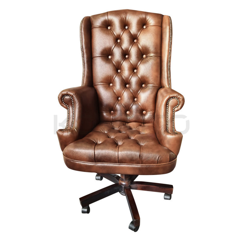 Fotel biurowy Chesterfield z pikowanym siedziskiem Edward w skórze