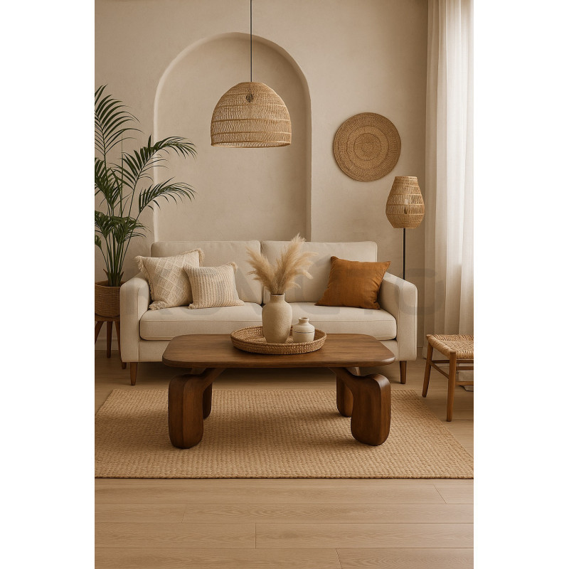 Stolik ORIZON – stolik kawowy w stylu boho z drewna mango