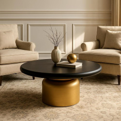 Stolik kawowy LEONARDO – czarny blat ze złotą podstawą 