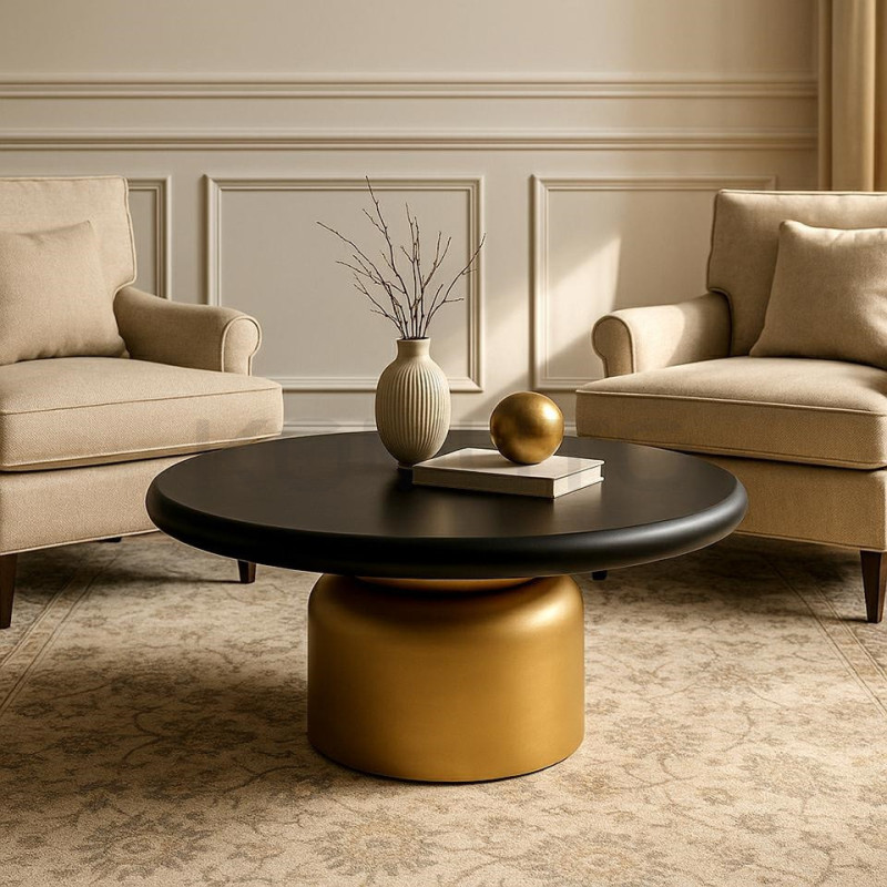 Stolik kawowy LEONARDO – czarny blat ze złotą podstawą 