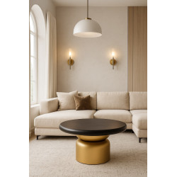 Stolik kawowy LEONARDO – czarny blat ze złotą podstawą 