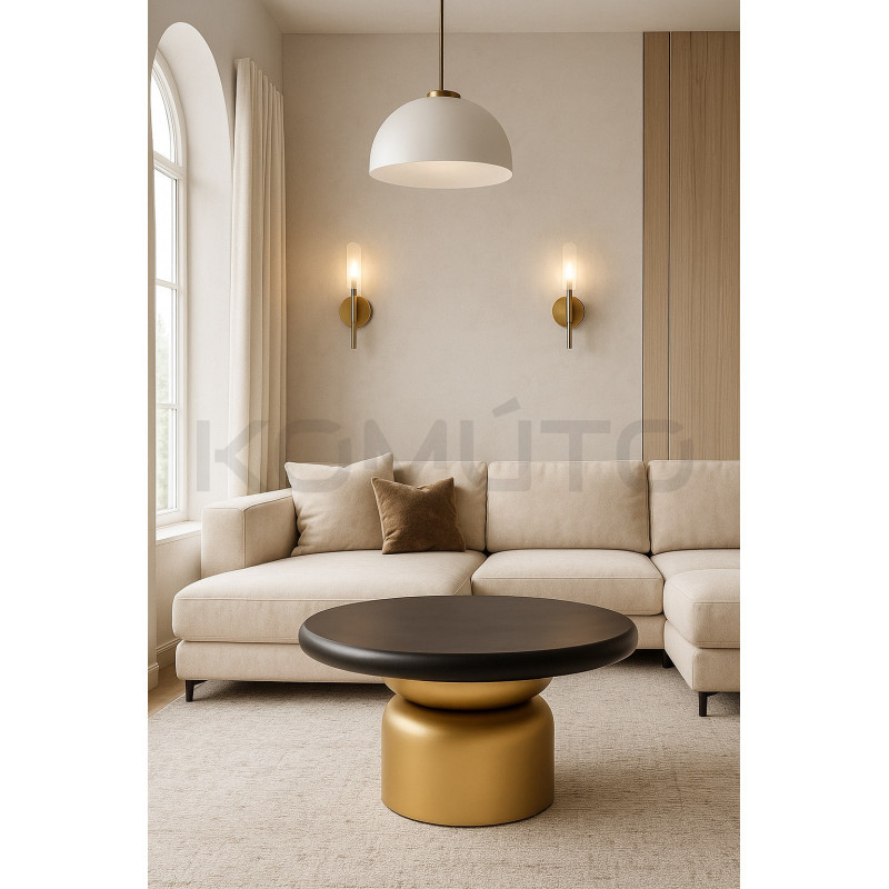 Stolik kawowy LEONARDO – czarny blat ze złotą podstawą 