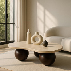 Stolik kawowy ORGANIC – sztuka trawertynu i drewna