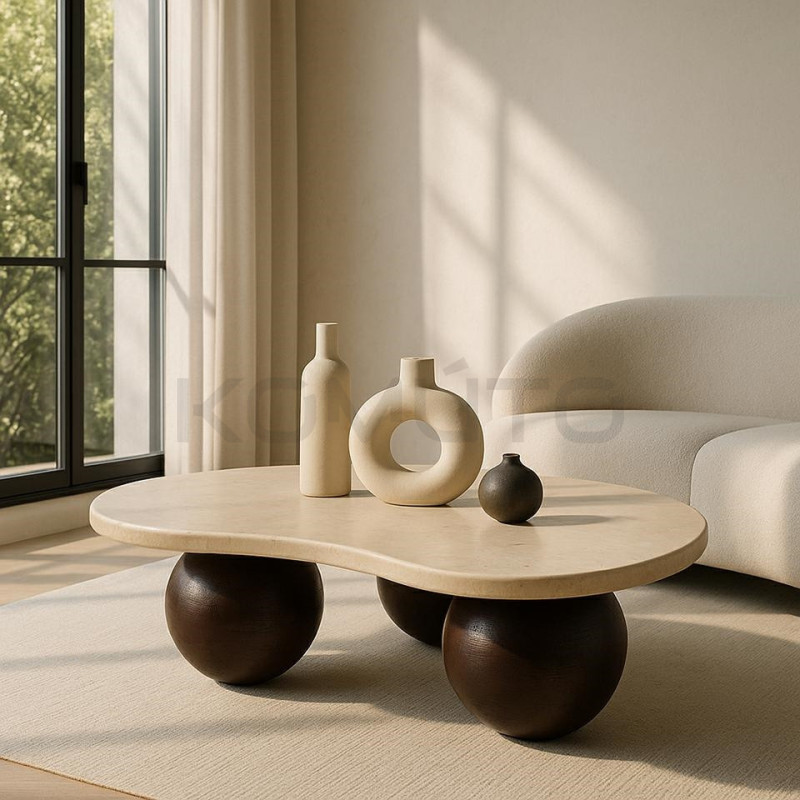 Stolik kawowy ORGANIC – sztuka trawertynu i drewna