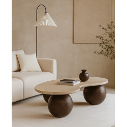 Stolik kawowy ORGANIC – sztuka trawertynu i drewna